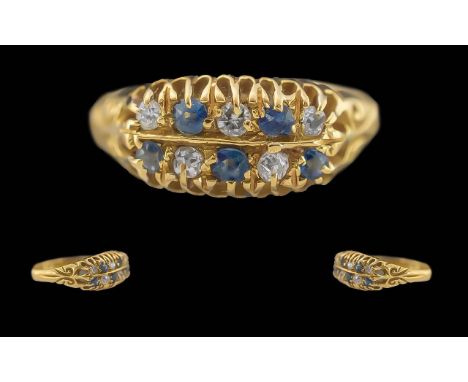 Edwardian Period 1902 - 1910 Ladies Sapphire and Diamond Set Ring, Raised Setting, of Pleasing Design. Full Hallmark for Birm