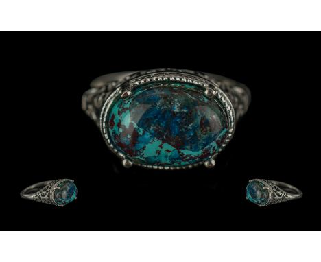 Shadowkite Oval Solitaire Ring, an 8ct oval cut cabochon of a collector's gemstone, mined in the area of Table Mountain, SA, 