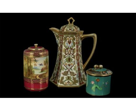 Noritake Find Hand Painted Trio of Assorted Pieces / Items. Comprises - A Superior Quality Well Decorated Coffee Pot of Waste