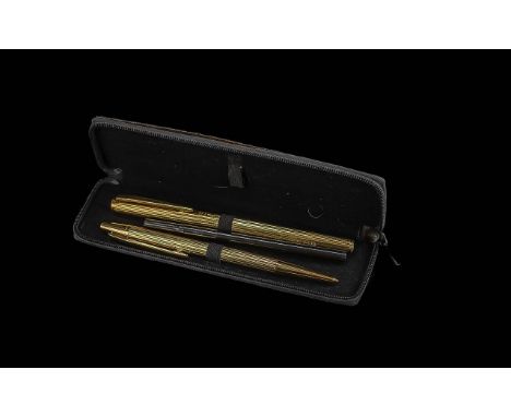 Montblanc Interest. A Gold Plate Montblanc Pen Set. Comprises Fountain Pen with 14k Gold Nib with Matching Ballpoint Pen ( No
