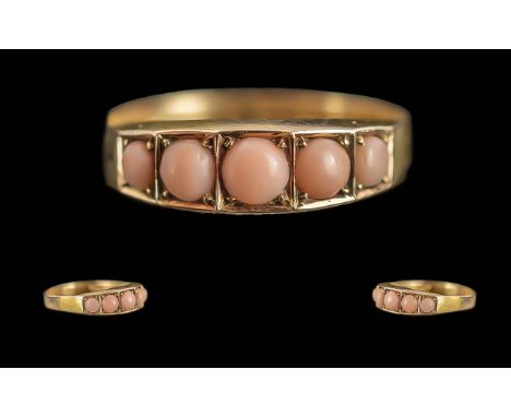 Antique Period Pleasing 15ct Gold Pink Coral Set Ring - With Full Hallmark To Interior Of Shank For Birmingham 1889 - 625 (15