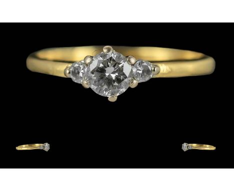 Ladies 18ct Gold Diamond Set Ring, Full Hallmark to Interior of Shank. The Central Modern Brilliant Cut Diamonds of Good Colo
