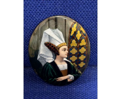 An Antique French Possible Limoges Miniature Portrait of Good Condition and Size. Beautiful Example with Striking Colours, Si