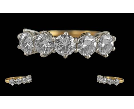 Ladies 18ct Gold 5 Stone Moissanite Ring, Hallmarked to Interior of Shank. Good Colour and Clarity. Est Weight 5.00 cts. Ring