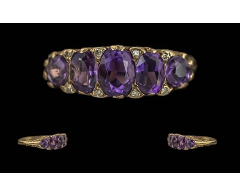 Ladies 9ct Gold &amp; Amethyst Set Ring. Hallmarked for 9ct - 9.375. Ring Size T - U. Weight Approx 4.3 grams.