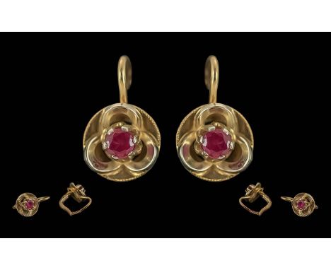 Ladies Pair of 9ct Gold &amp; Ruby Set Earrings. Stamped for 9ct. Approx Weight 3.4 grams.