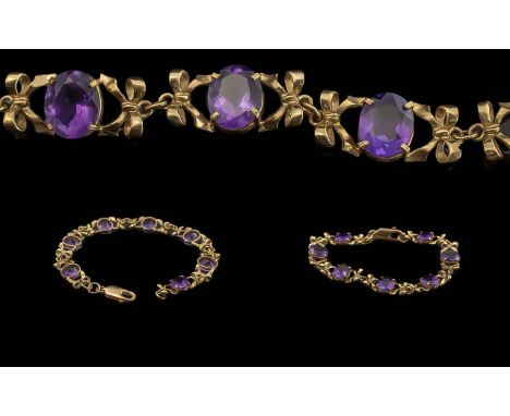 Ladies Attractive 9ct Gold Amethyst Set Bracelet, marked 9.375, good design with well matched, large, faceted amethysts of ex