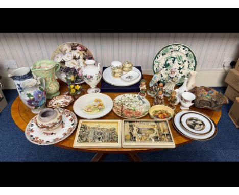 Box of Assorted Pottery to include Hummel, Wedgwood, continental figures, tea pot, Chokin, etc.