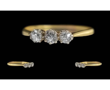 Ladies 18ct Gold 3 Stone Diamond Set Ring, Marked 18ct to Interior of Shank. Well Matched Diamonds of Good Colour / Clarity. 