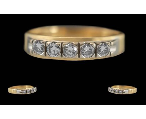 Ladies - Pleasing 18ct Gold 5 Stone Diamond Set Ring, Marked 18ct to Interior of Shank. The Five Well Matched Diamonds of Goo