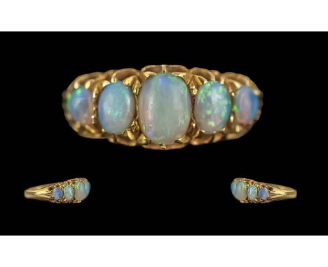 Antique Period - Ladies 18ct Gold Attractive 5 Stone Opal Set Ring. Hallmark for Birmingham to Interior of Shank. The Well Ma