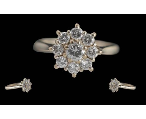 Ladies Pleasing Quality 18ct White Gold Diamond Set Cluster Ring, flowerhead design.  Full hallmark to interior of shank.  Th
