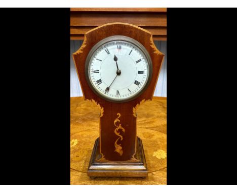 Edwardian Mahogany Balloon Mantle Clock, white dial, Roman numerals, French movement.  Height 11''.