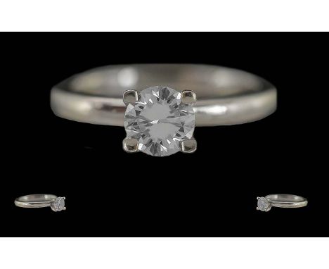 Ladeis Quality Platinum Single Stone Diamond Dress Ring, Full Hallmark 950 Platinum to Shank Interior. The Round Modern Brill