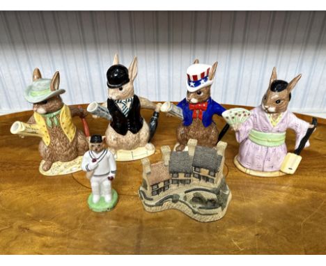 Royal Doulton Teapots, comprising Geisha Girl, USA President Bunny, Australia Explorer, Gent Bunnykin, together with a David 