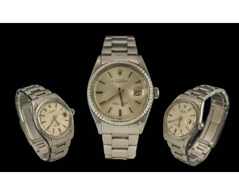 Rolex Oyster Perpetual Date-Just Chronometer / Automatic Gents Steel Wrist Watch. c.1970's. Features Silvered Dial and Marker