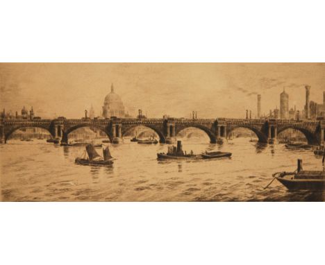 J. H. WILEY (EARLY 20TH CENTURY) - 'Waterloo Bridge', etching, signed and titled in pencil, unframed, 10cm x 22cm also a quan