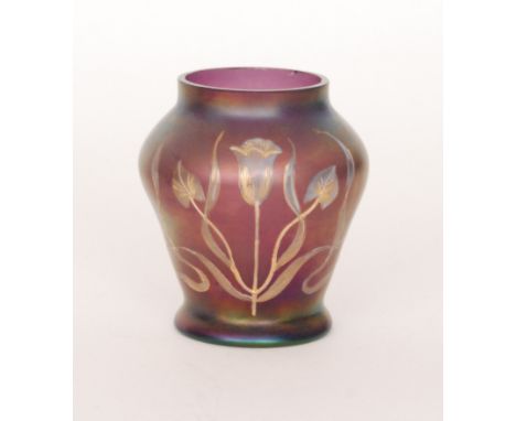 An early 20th Century Continental glass vase, possibly Alexander Pfohl of shouldered ovoid form with collar neck, enamel and 