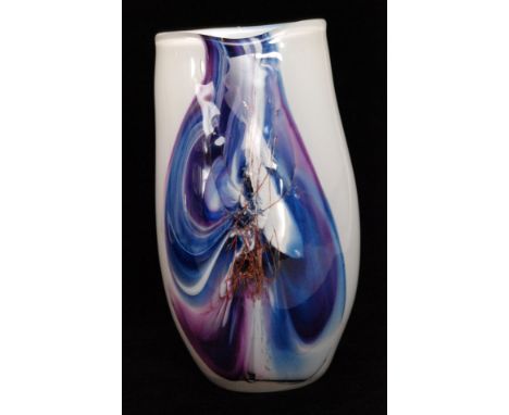An Assenden Glass vase by Anne Arlidge, of compressed ovoid form, cased in clear crystal over opal, internally decorated with