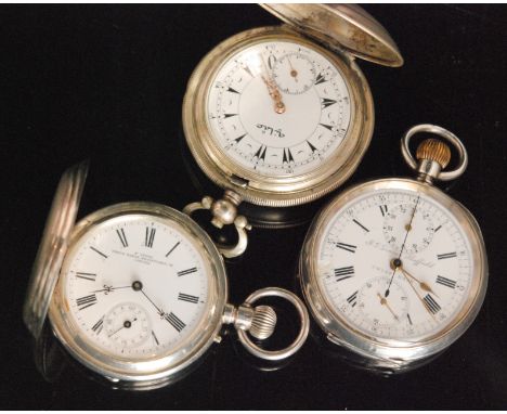 A Continental silver open faced pocket/stop watch, together with a similar full hunter and a further full hunter for the Turk
