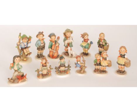 Twelve assorted Goebel Hummel figures comprising Apple Tree Boy, Just Resting, Apple Tree Girl, Bashful, Shepherds Boy, Waysi