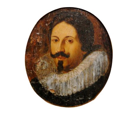 ITALIAN SCHOOL (18TH CENTURY) - Portrait of a bearded gentleman wearing a ruff, bust length, oil on panel, oval, framed, 22cm