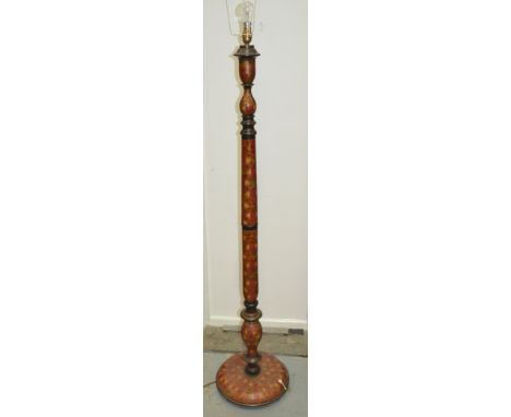 A 20th Century Japanese black Chinoiserie lacquered standard lamp and shade, turned tapering column decorated with a dragon o