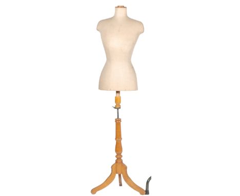 An Edwardian ladies mannequin on turned beech tripod base, height 165cm