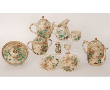 A collection of assorted late 19th Century Japanese Satsuma teawares to include plates, saucers, teacups, egg cups, dishes, t