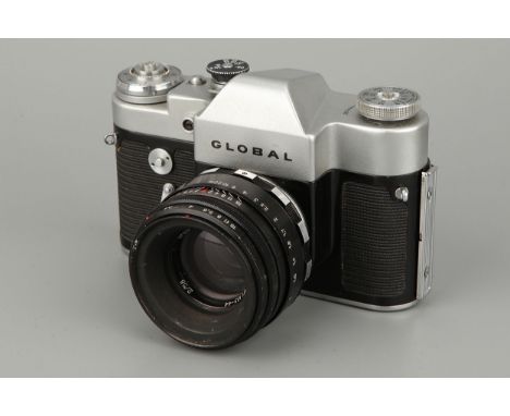 A Krasnogorsk 'Global' SLR Camera, 1962-70, chrome, serial no. 68119029, with Helios-44 f/2 58mm lens, black, serial no. 8071