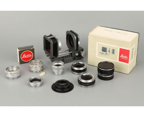 A Selection of Leica Accessories, including 16556 Bellows, Macro-Adapter-R 14256, 14167, 14127, 16464K (2), 16471J and 16469 