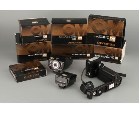 A Selection of Various Olympus Flash Units &amp; Accessories, including T10 Ring Flash 1, T28 Macro Twin Flash 1 and more, mo