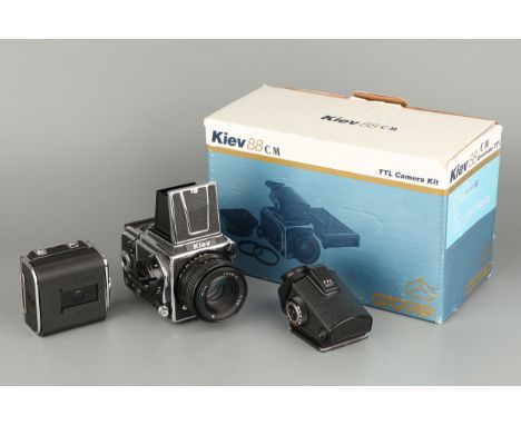 A Kiev Arsenal Kiev 88CM Medium Format Camera, 1988, chrome, serial no. 7180, with Arsat C f/2.8 80mm lens, black, serial no.