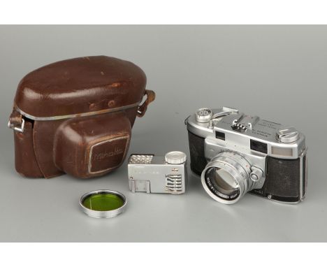 A Minolta Super A Rangefinder Camera, with meter and maker's case, shutter not working