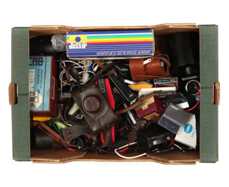 A Selection of Various Camera Accessories, including Leica case, digital battery grip, bellows, straps and more (2 boxes)