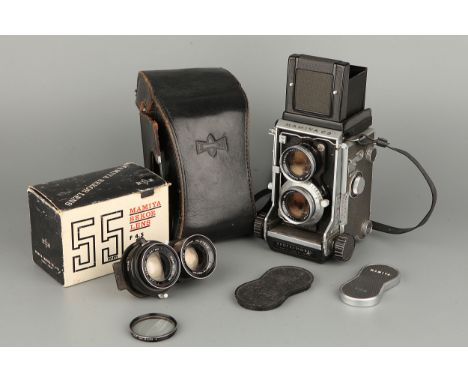 A Mamiya C3 TLR Camera, with Mamiya-Sekor f/2.8 80mm and Mamiya-Sekor f/4.5 55mm lensesBoth shutters appear not to fire corre