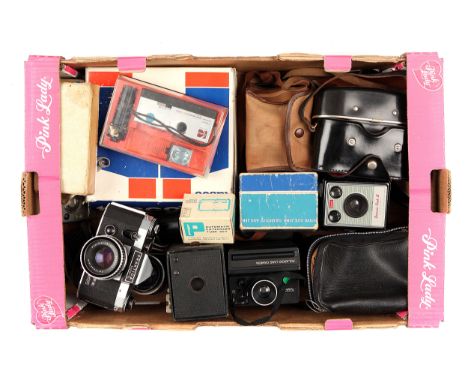 A Selection of Various Cameras, including Praktica Super TL, with Carl Zeiss Jena Pancolar f/1.8 50mm, Polaroid Land Camera 1