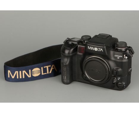 A Minolta Dynax 9 SLR Body, with maker's strap