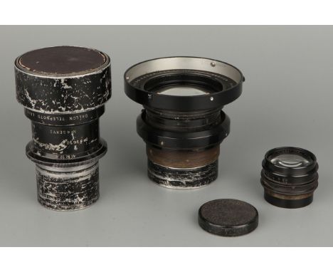 A Kodak Aero Ektar f/2.5 176mm Lens, serial no. EE6129, together with Dallmeyer Dallon Telephoto f/5.6 17" and R&amp;J Beck I