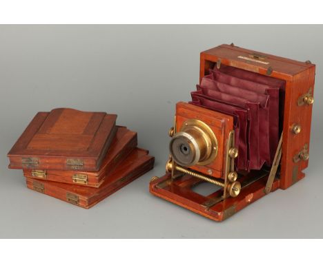 A J. Lancaster &amp; Sons Instantograph Quarter Plate Mahogany Field Camera, with three DDS, in case