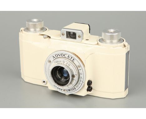 An Ilford Advocate Camera, white, with Dallmeyer Anastigmat f/35mm lens