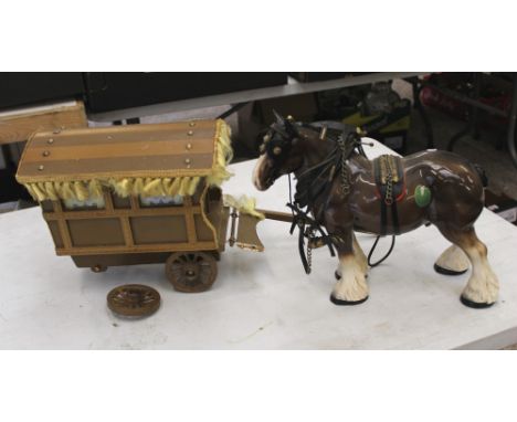 Melba Ware shire horse: together with a wooden gypsy caravan ( A/F) 