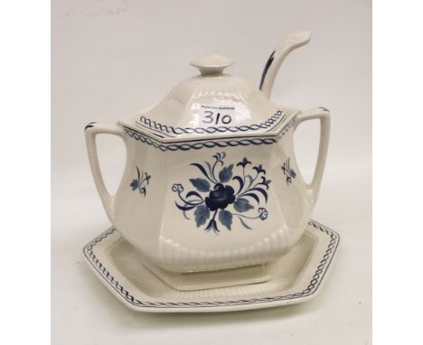 Adams large blue and white soup tureen: with stand and ladle 