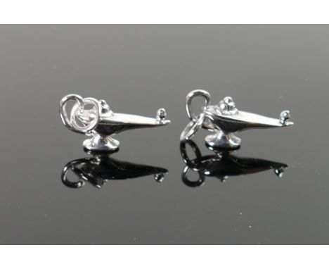 2 9ct white gold Aladdin?s lamp charms: QVC brand new &amp; boxed, 4g. (2) 