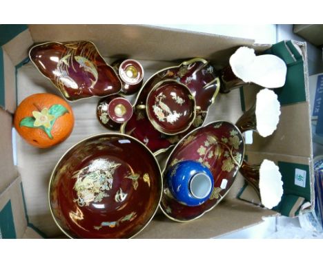 A collection of Carltonware Rouge Royale items to include: large Fruit Bowl, vases, candlesticks, bowls etc 