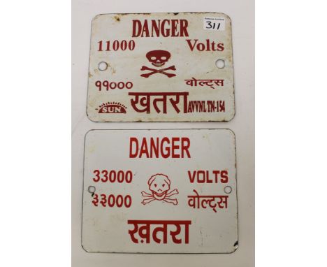 Two vintage Indian enamel electricity signs: 