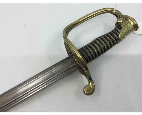 Imperial German Army Officers Sword with double fullered 765mm long blade. No makers markings. Leather washer present. Ebony 