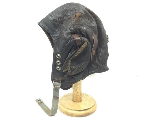 WW2 British Royal Navy Fleet Air Arm pattern C Type leather flying helmet. Named in ink to the lining "S/Lt RE Cox". (He can 