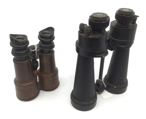 WW2 British Barr and Stroud 7x CF41 binoculars, serial number 54759. Eye cups missing. Plus a pair of WW1 British Army &amp; 