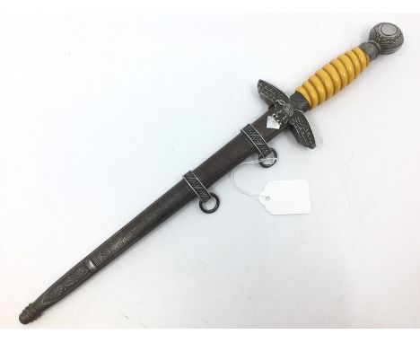 WW2 Third Reich 2nd pattern Luftwaffe Dienstdolch dagger. De-Nazified. Double edged 25cm long blade maker marked "Gustav Spit